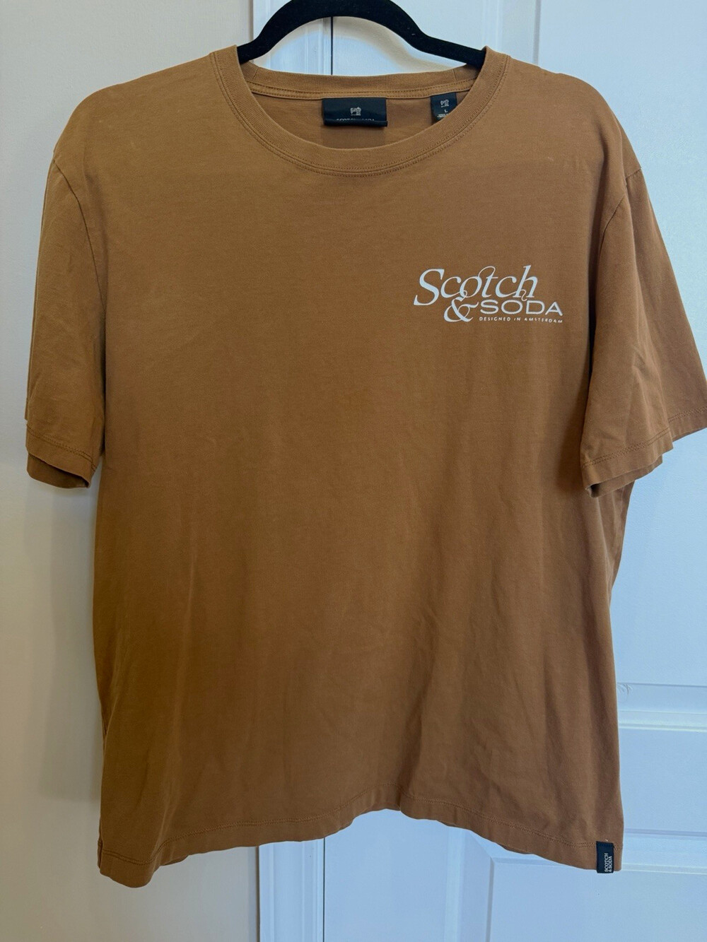 Scotch & Soda Men’s Brown Logo Graphic Crew Neck Short Sleeve Cotton T-Shirt L